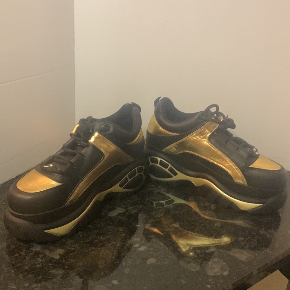 BUFFALO LONDON Black & Gold Platform Trainers/sneakers sz US 10/EU 41 - Picture 5 of 15